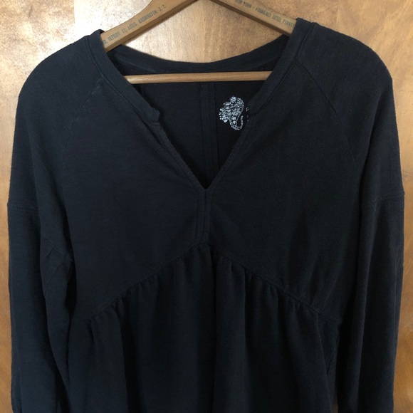 Anthropologie Pilcro Knit Long Sleeve Babydoll Top Black Oversized Puff Sleeve - Picture 4 of 14